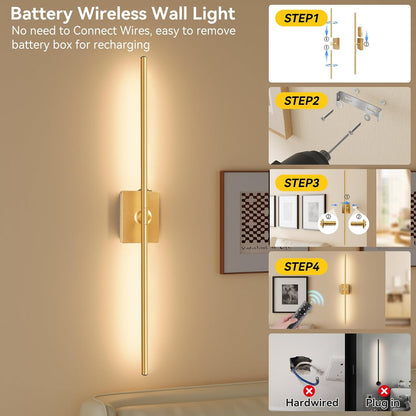 Battery Operated Wall Sconces Set of 2, Remote Control, 10000mAh, Black