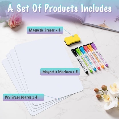 2-Pack Magnetic Dry Erase Board Sheet for Refrigerator, 12"x8" Erasable Fridge Whiteboard with 4 Markers & 1 Eraser, Small Flexible Magnet Blank Notepad for Home Kitchen Organizer Planner to-do List