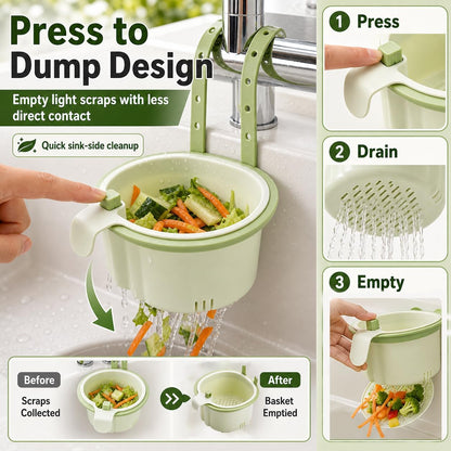 Hanging Sink Drain Basket, Press-to-Dump Kitchen Strainer Basket | Manual press-to-dump hanging sink basket with faucet hook and fine mesh for everyday kitchen draining