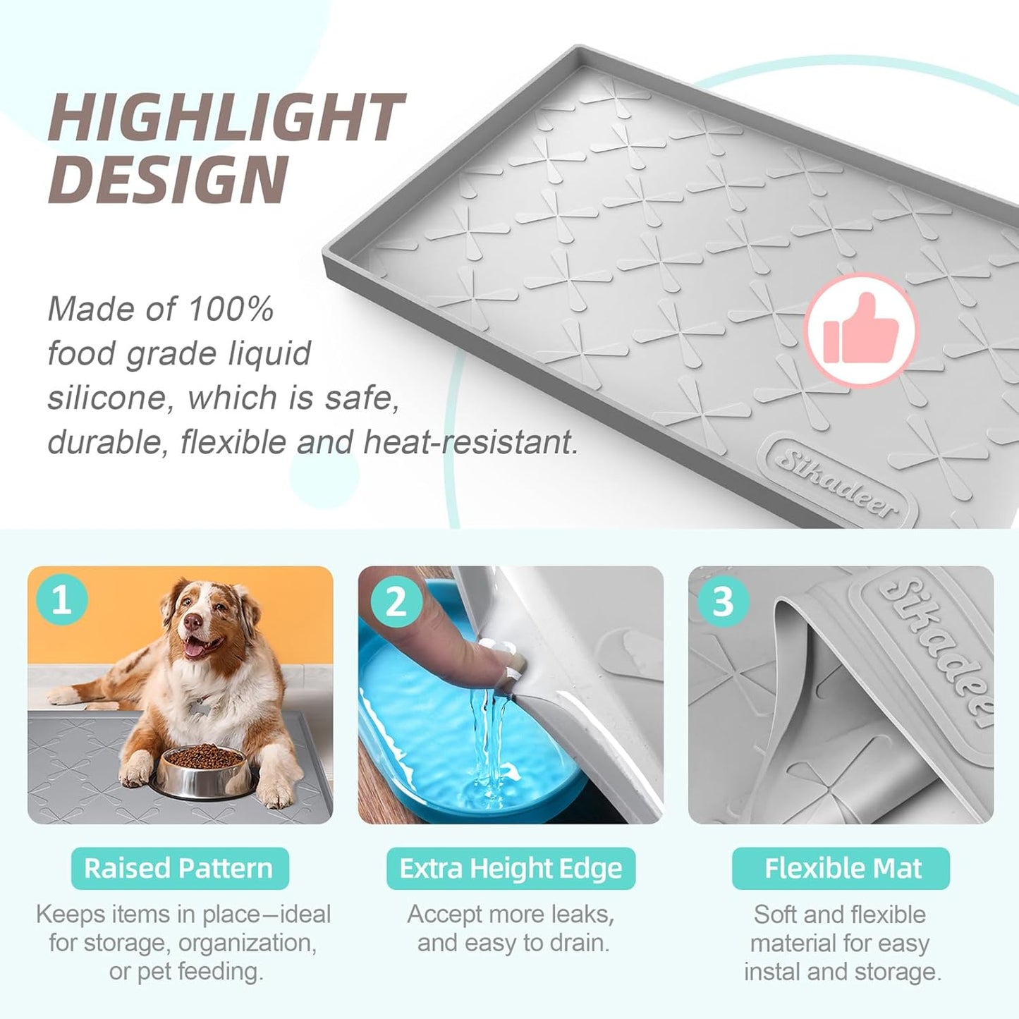 Waterproof Under Sink Mat 34" x 22", Silicone Mat Kitchen liner | BPA-Free Silicone Tray with Raised Lip Protect Cabinets from Leaks, Versatile Home Organizer for Bathroom, Pets, Boots, Floor