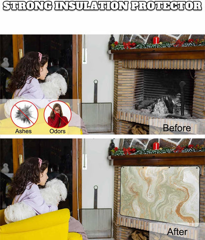 Magnetic Fireplace Cover Sage Green Marble Fireplace Screen Decorative Abstract Fluid Art Insulation Fireplaces Blocker Blanket Save Energy Fireplaces Draft Stopper Covers for Living Room 36x30 Inch