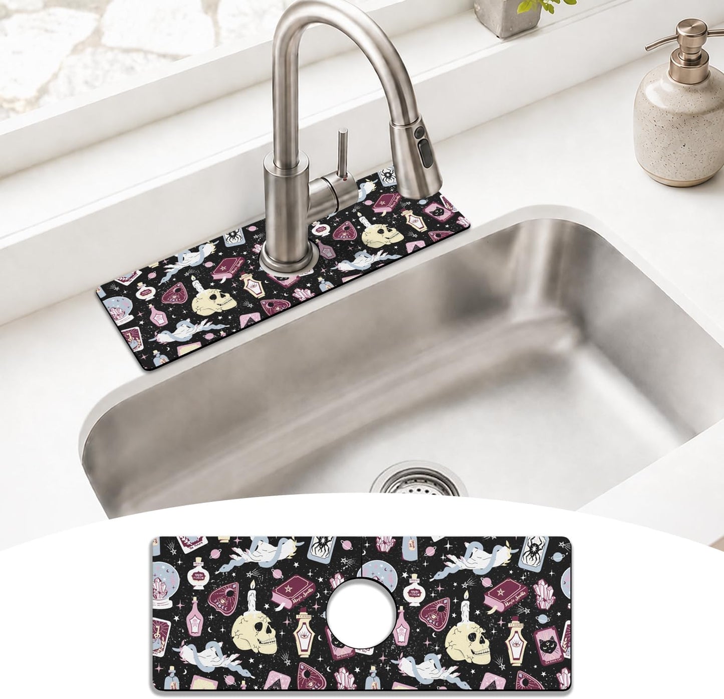 Light Brown White Checkered Kitchen Sink Splash Guard Faucet Mat,Faucet Non-Slip Absorbent Mat,Farmhouse Sink Splash Guard Behind Faucet for Kitchen Bathroom, 15"x5.5"