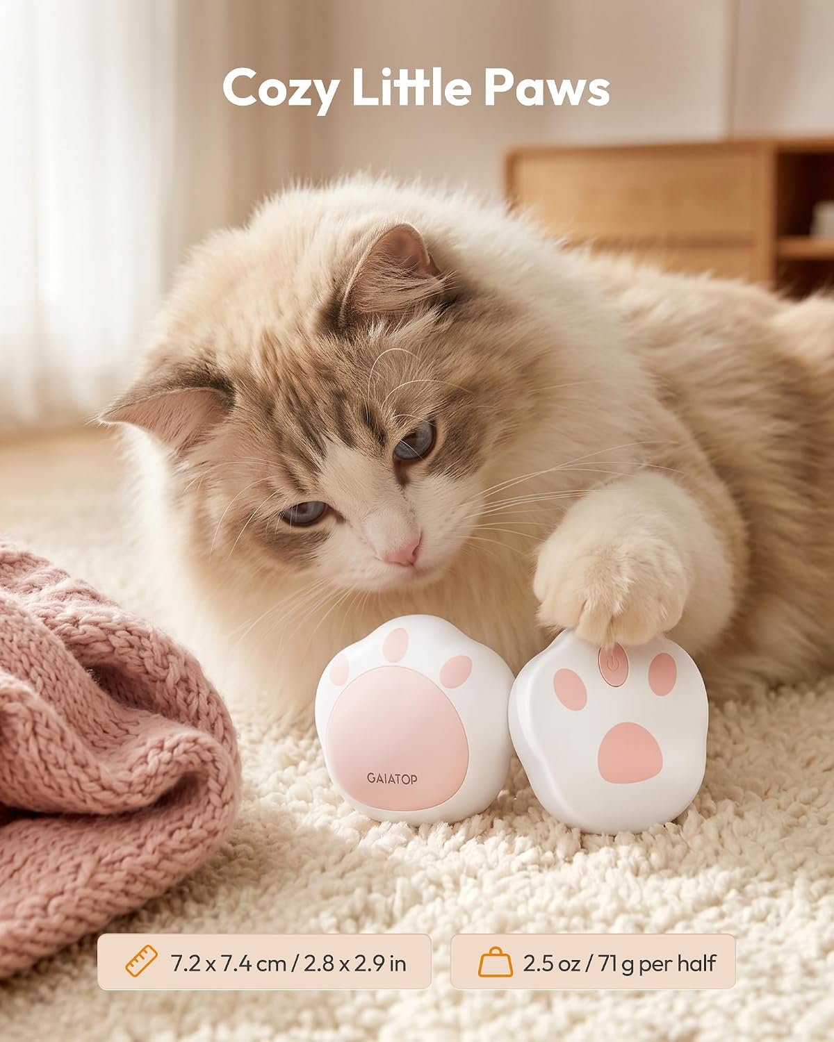 Gaiatop Hand Warmers Rechargeable, 2 Pack Pocket Warmer Cute Cat Paw | Magnetic, 3 Levels, Reusable Portable Electric Heater, Travel Essentials, Stocking Stuffers, Gifts for Women, Men, Cat Lover
