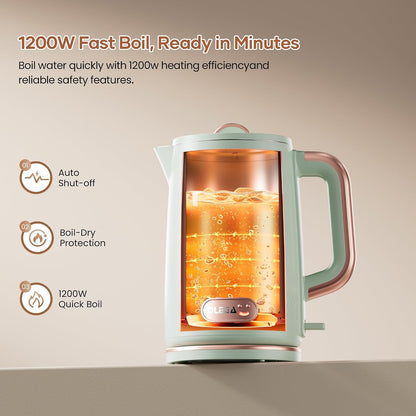 OLEGA Electric Tea Kettle: 1200W Fast Boil Electric Water Kettles 1.5L | Stainless Steel Kettle; Large Electric Water Kettle; Plastic Free Teapot; Auto Shut-Off Water Boiler; Fast Boil Kettles