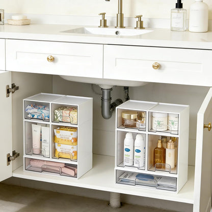 Vtopmart Clear Stackable Storage Drawers Set of 6, Plastic Organizer Bins | Multi-purpose Boxes for Bathroom Accessories Storage, Ideal for Cabinet, Shelf, Pantry, Laundry Room Organization