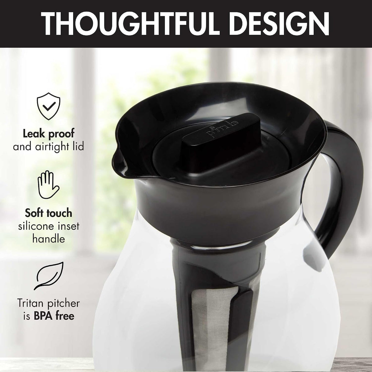 Primula The Big Iced Tea Maker and Infuser, Plastic Beverage Pitcher with Leak Proof, Airtight Lid, Fine Mesh Reusable Filter, Made without BPA, Dishwasher Safe, Green