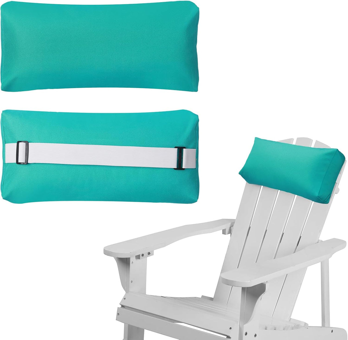 Chaise Lounge Head Pillow, 2 Pack Outdoor Patio Pillows with Adjustable Strap, Lounge Head Resting Pillow for Recliner Beach Pool Lounger Office Chair，Water Resistant Gray