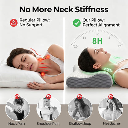 Polovo Cervical Neck Pillow for Pain Relief - Ergonomic Side Sleeper Pillow for Deep Sleep, Contour Memory Foam Pillows for Sleeping Bed Pillow for Side Back Stomach Sleepers(Grey)