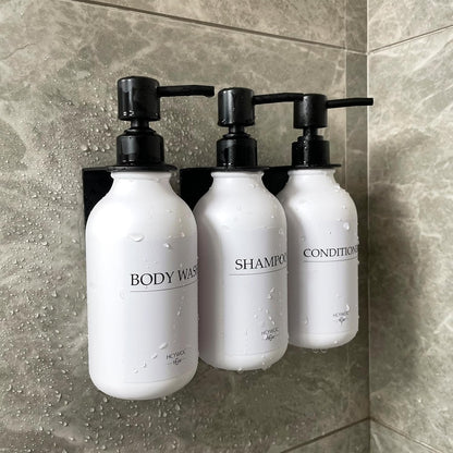 3 Pack Wall Mount Shower Dispenser, No Drill, 16 Waterproof Labels | Shampoo Dispenser for Shower Wall, Shampoo and Conditioner Dispenser, Bathroom, 17oz, Gold Amber