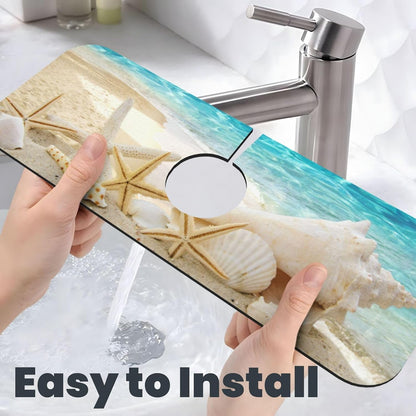 Abstract Flower Blooming Floral Watercolor Kitchen Sink Splash Guard Faucet Mat Super Absorbent Fast Drying Mat Sink Gadgets-Fast Drying Pad Sink Mat For Kitchen Bathroom (15" X 5.5" )