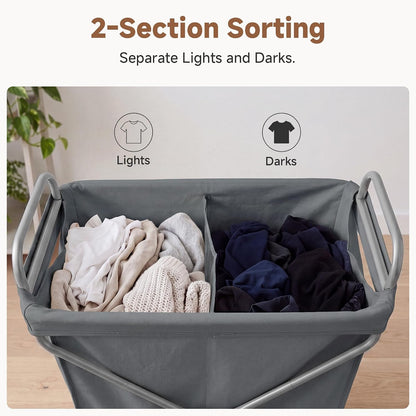 StorageWorks 2 Section Laundry Sorter with Wheels, 160L Beige Hamper Basket | Beige Divided Hamper, Rolling Organizer for Bedroom, Bathroom, College, Apartment