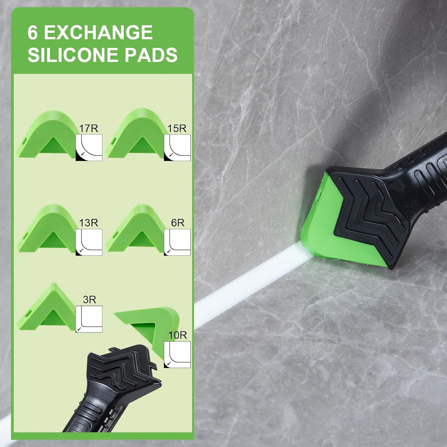 Goopreen 3 in 1 Silicone Caulking Tool Kit-Stainless Steel Caulk Remover Tool,Caulk Finishing Tool of 6 Silicone Pads,Caulk Tool Set for Kitchen Bathroom Tile Shower Window