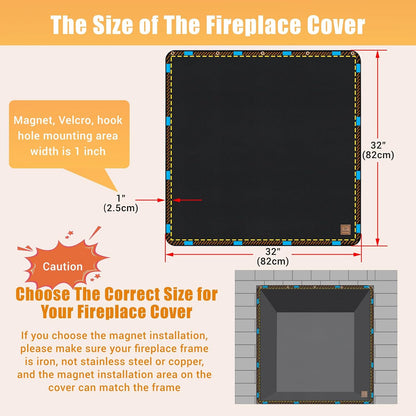 Magnet Fireplace Cover, Black Color, (39" W x 32" H) | Fireplace Draft Blocker, Fireplace Blanket for Heat Loss, Flue Blocker, Cold Air Blocker, Draft Cover for Inside Fireplace