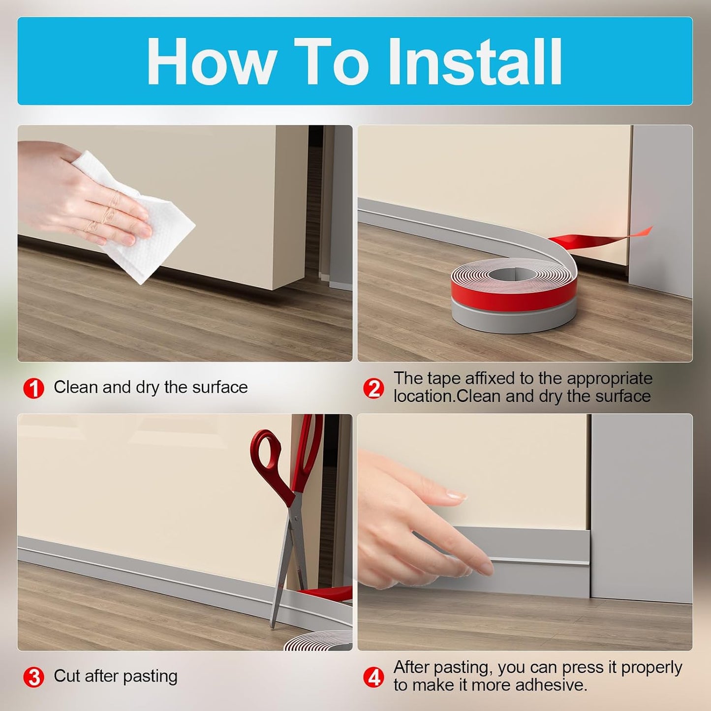 Door Weather Stripping, Silicone Door Seal Strip Sealing Tape, Door Draft Stopper Adhesive Seal Tape for Doors Windows &Shower Glass Door Gaps (Thickness Upgrade)