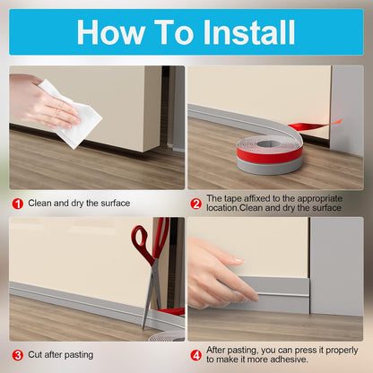 Door Weather Stripping, Silicone Door Seal Strip Sealing Tape, Door Draft Stopper Adhesive Seal Tape for Doors Windows &Shower Glass Door Gaps (Thickness Upgrade)
