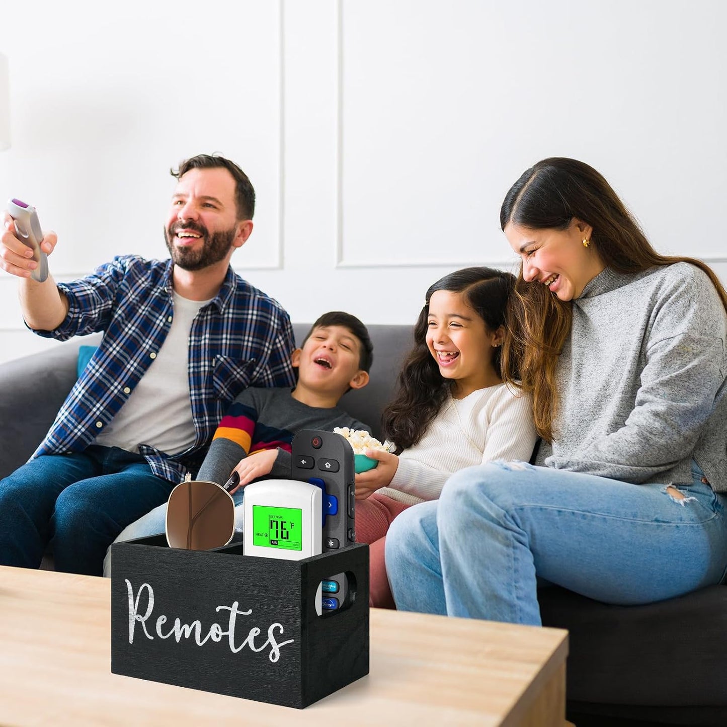 360° Rotating Remote Control Holder, Wooden TV Remote Holder for Table, Desk Organizer Caddy Media Storage Box for Living Room,Nightstand,Couch (Black)