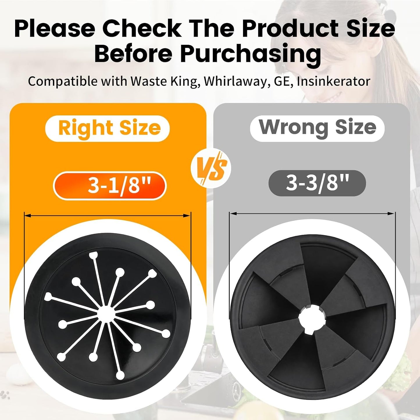 Garbage Disposal Splash Guard, 2 Pack Upgraded EPDM Rubber Drain Insert for InSinkErator Evolution Series 3 3/8" QCB-AM Sink Baffle Drain Cover Removable Quiet Collar EPDM Strainer Insert Parts