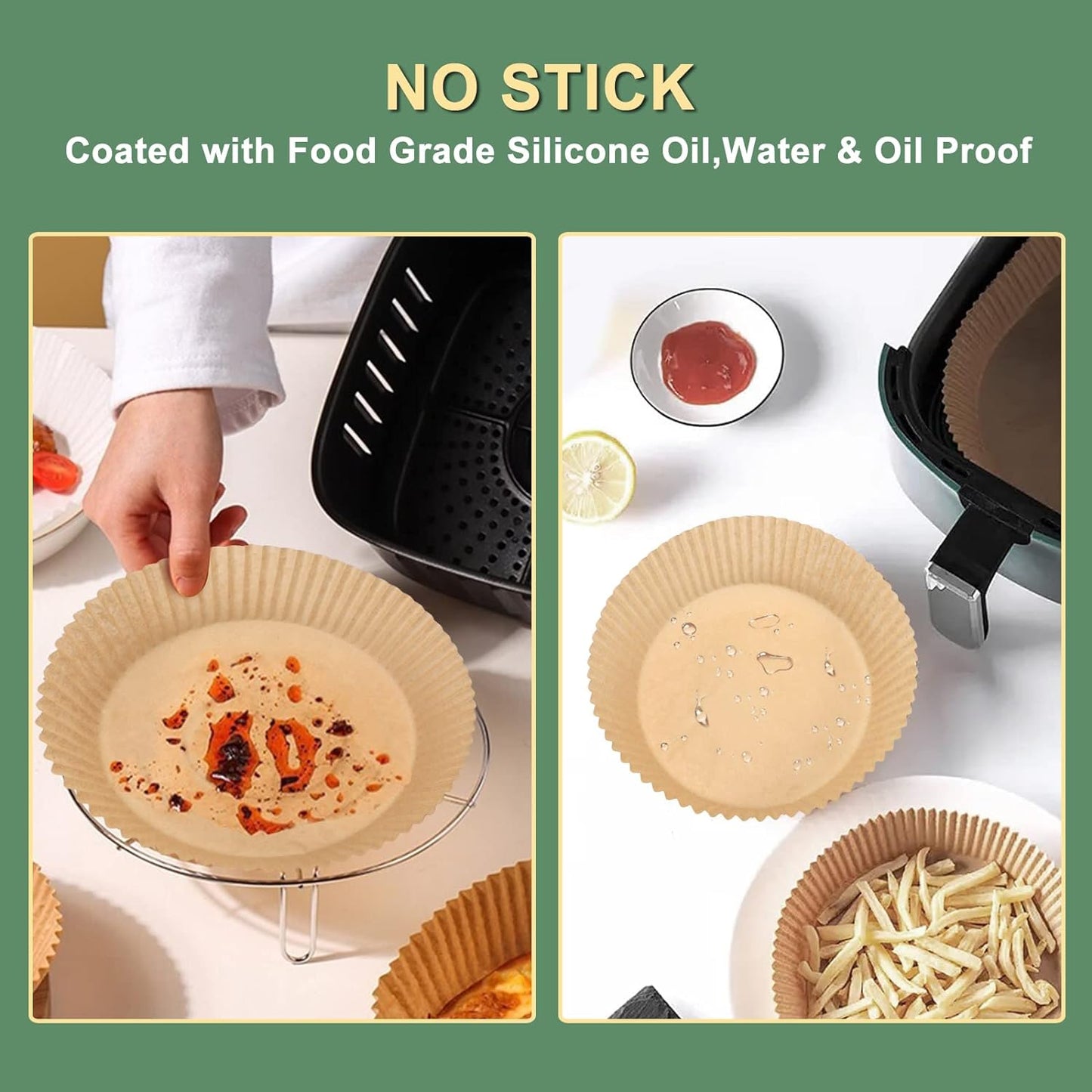 100Pcs Disposable Air Fryer Paper Liners for 3-5QT, (Round-6.3") | Unbleached & Biodegradable Material, Non-stick Parchment Paper for Frying, Baking, Roasting & Grilling