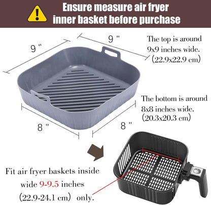Golden Associate Silicone Liners Square for 8 to 8.5 inch Air Fryer, 2 Pcs Non-stick Food-grade Reusable Basket Baking Tray Airfryer Accessories