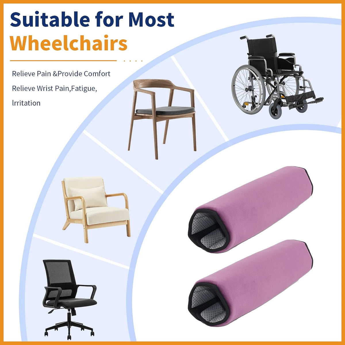 Wheelchair Armrest Covers (Pair)-Memory Foam Wheelchair armrest Pads Wicking Washable Non Slip Arm Rest Cover Cushion Pad for wheelchairs Office Chairs armchairs (Blue-Gray)