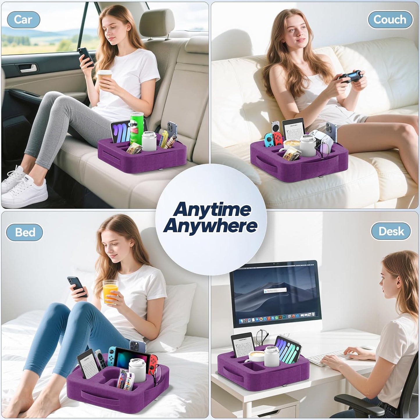 Couch Cup Holder Pillow, Sofa and Bed Caddy for iPad, Kindle, Switch, Game Controller, Remotes, Phones, Small-Sized Cup & Drink Holder for Couch, Bed, Desk, Car, Beach, Bathroom Cup Holder