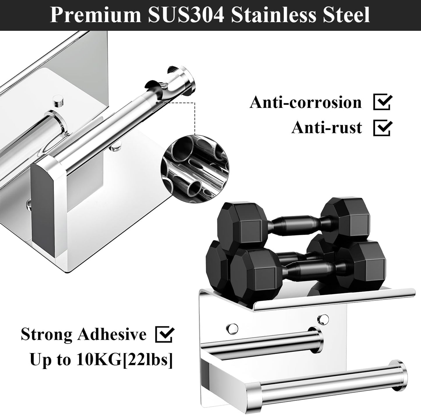Toilet Paper Holder with Shelf Wall Mounted Toilet Paper Roll Dispenser | Heavy Duty Stainless Steel Brushed Nickel
