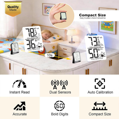AyayaBoss 3 Pack Room Thermometer Indoor Hygrometer | Mini Size, Monitor Temperature & Humidity, Accurate Fast Read, Easy To View, Kickstand/Hanging/Wall Adhesive, ℉/℃, w/ Battery