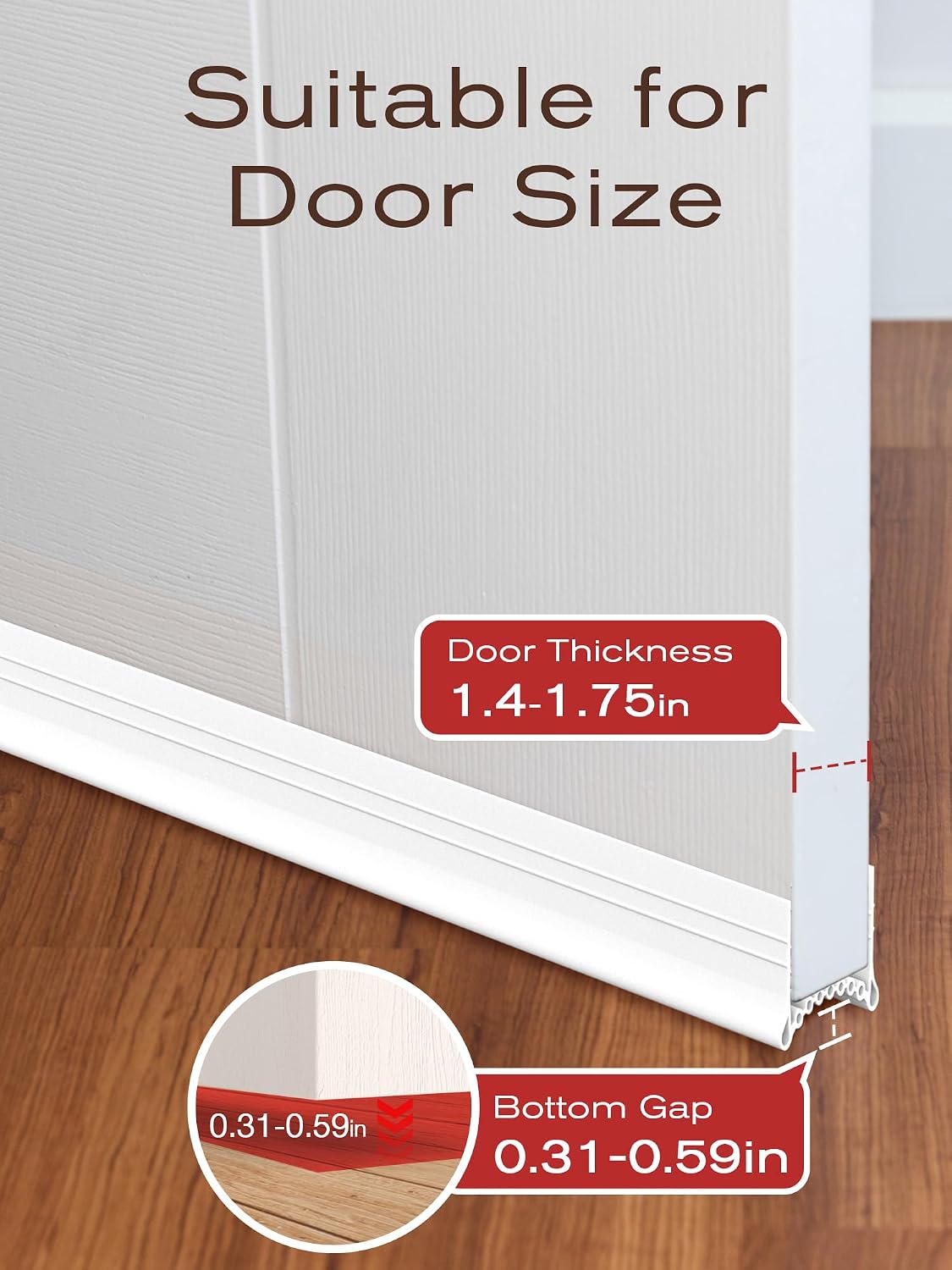 SUNMON Silicone Door Draft Stopper, 39in Upgraded Door Slide-On Under Door Seal Blocker, Under Door Sweep Weather Stripping（White）