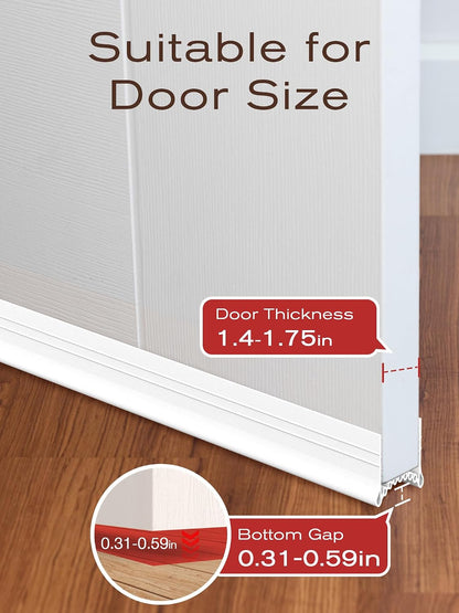 SUNMON Silicone Door Draft Stopper, 39in Upgraded Door Slide-On Under Door Seal Blocker, Under Door Sweep Weather Stripping（White）