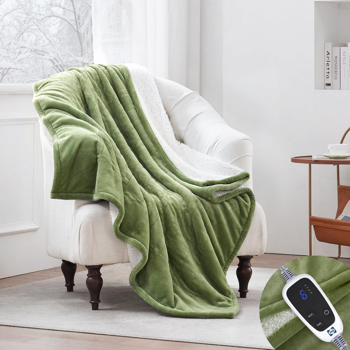 Sealy Electric Throw Blanket Heated Flannel & Sherpa Auto Shutoff 50"x60"