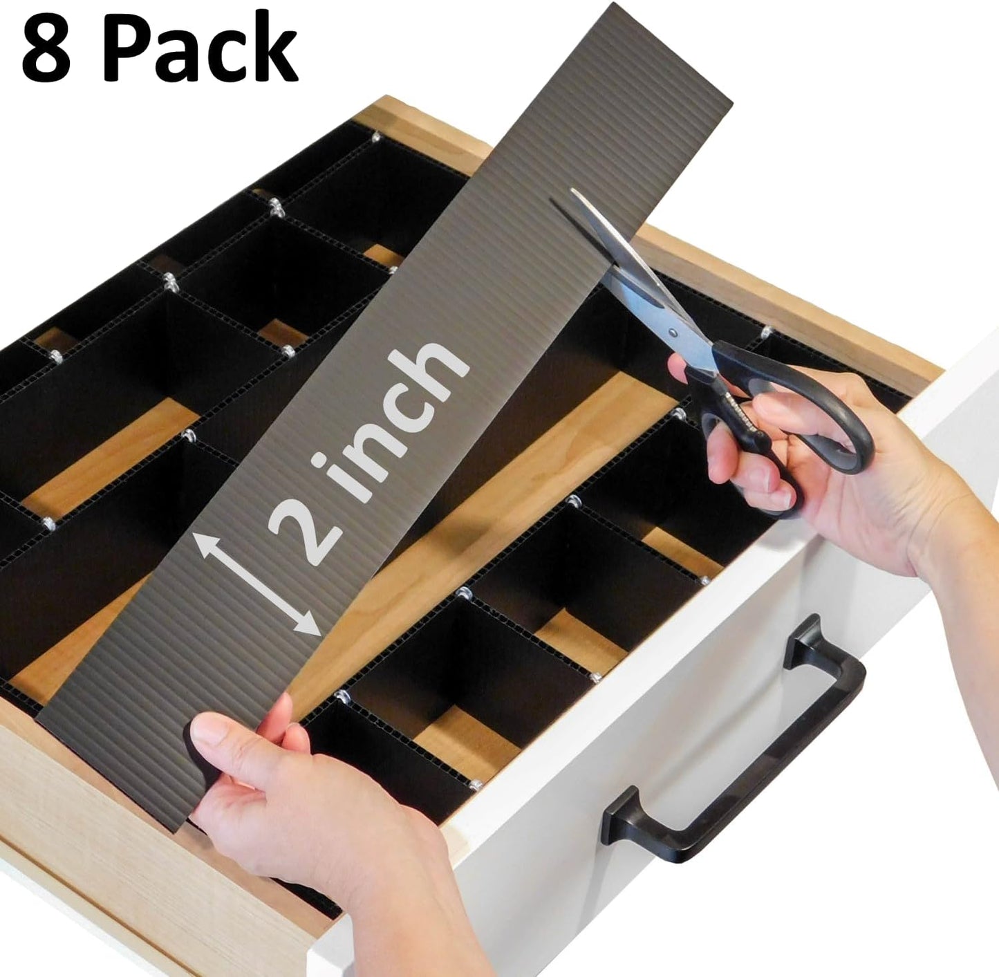 Customizable Grid Drawer Dividers, Cut to Fit Organizer | 8 PACK, Adjustable drawer dividers for any size drawer. Custom DIY grid organizer for kitchen, bathroom, desk, and more.