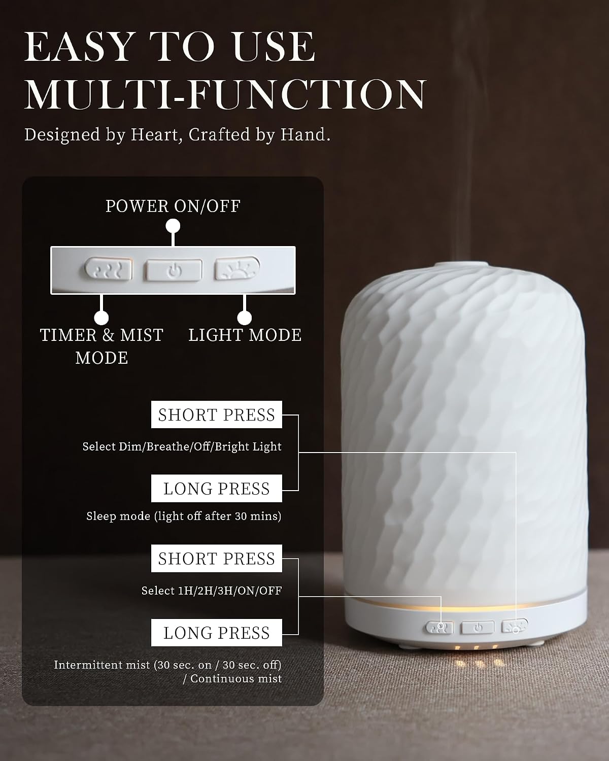 Essential Oil Diffuser - 2.4MHz Ultrasonic Glass Diffuser with Pulse/Continuous Mist & Night Light, Waterless Auto-Off, Silent Aromatherapy Diffuser for Home, Office, Yoga, Spa, Gifts & Home Decor.