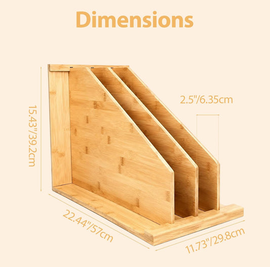 Tray Dividers for Cabinets Cookie Sheet Organizer with 3 Dividers | Bamboo Cabinet Dividers for Baking Sheets & Pans, Space-saving Kitchen Storage Rack 22.44"x11.73"x15.43" - Fits 15" Cabinet