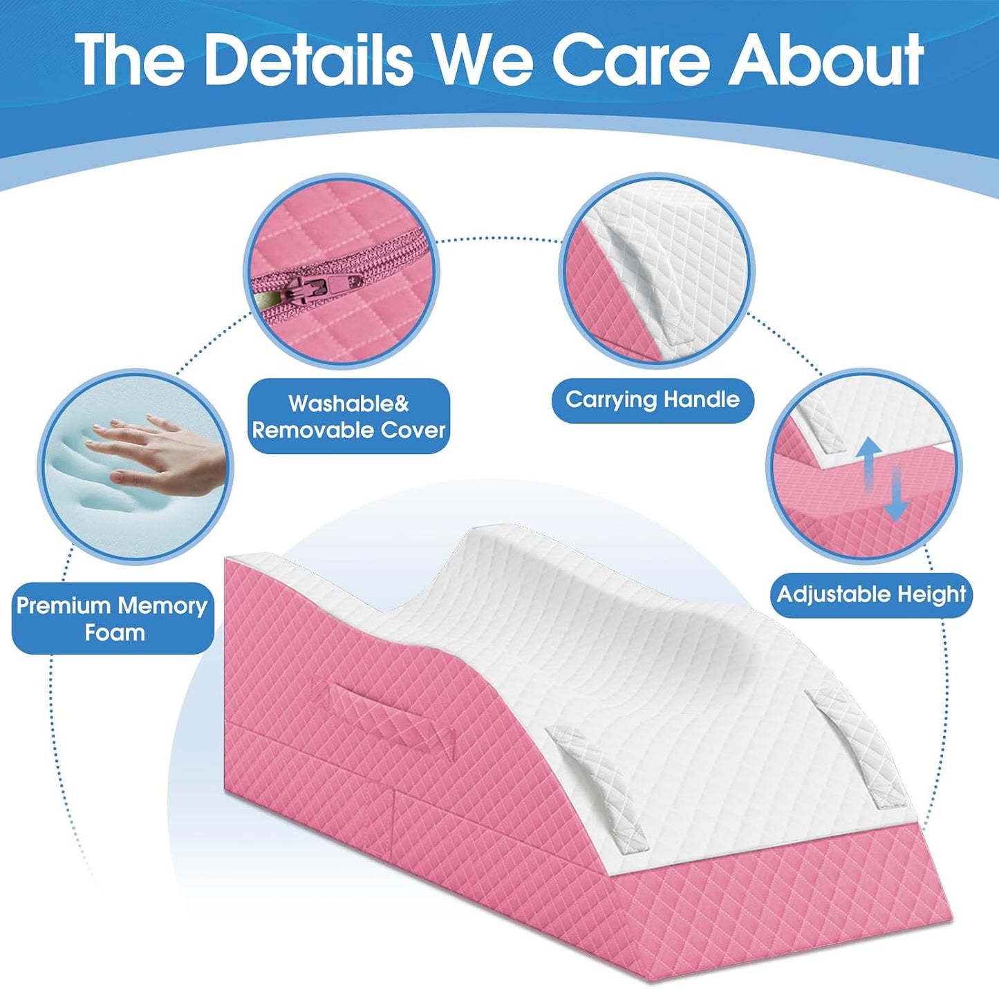 TranquilRelax Leg Elevation Pillows for After Surgery, Wedge Pillow, Grey | Memory Foam, All-around Knee & Ankle Support for Swelling, Height-adjustable, Nop-Slip Bottom, Washable Cover, Single-leg