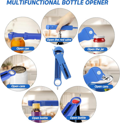 Jar Opener for Seniors with Arthritis, 7 in 1 Bottle Opener and Wine Corkscrew, Easy Grip Kitchen Gadget for Weak Hands Elderly, Retractable Jaw Lid Opener with Magnetic Storage (Teal)