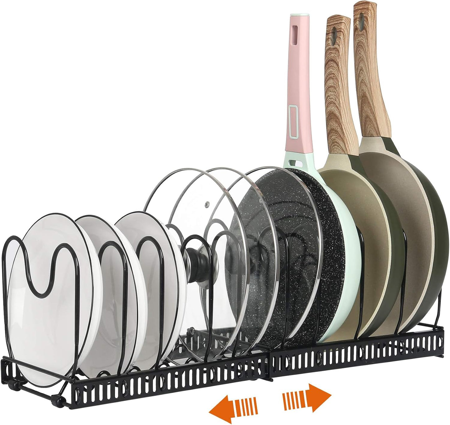 ROOHUA Pot and Pan Lid Organizer Rack for Under Cabinet, 12"-23" Expandable | 10 Adjustable Dividers, Holds Pan Lids, Cookware & Bakeware, Creates Tidy Cabinet Storage, Durable Metal, Bronze