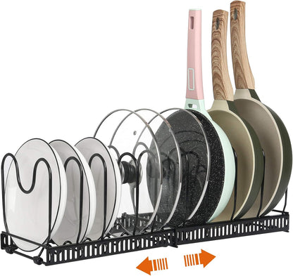 ROOHUA Pot and Pan Lid Organizer Rack for Under Cabinet, 12"-23" Expandable | 10 Adjustable Dividers, Holds Pan Lids, Cookware & Bakeware, Creates Tidy Cabinet Storage, Durable Metal, Bronze