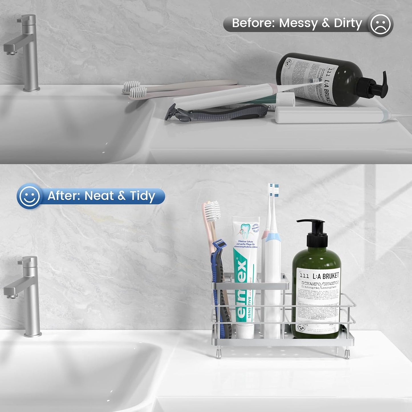 Luxspire Toothbrush Holders for Bathroom, Stainless Steel, 6 Slots, Black | Toothbrush Holders With Drainage, For Bathroom Countertop & Kitchen Sink, Bathroom Accessories