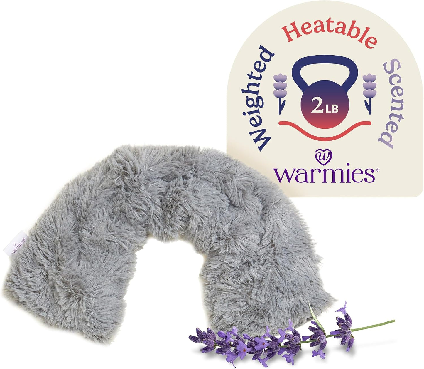 warmies Microwavable Shoulder Heating Pad, Neck Warmer & Heat Pack, Snowy | Steady Pressure, Cooling Relief, Scented with Calming French Lavender, Microwave 30 sec, Freeze 2-3 hrs, Soft Faux Fur