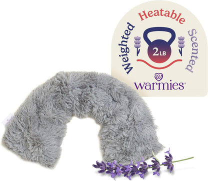 warmies Microwavable Shoulder Heating Pad, Neck Warmer & Heat Pack, Snowy | Steady Pressure, Cooling Relief, Scented with Calming French Lavender, Microwave 30 sec, Freeze 2-3 hrs, Soft Faux Fur