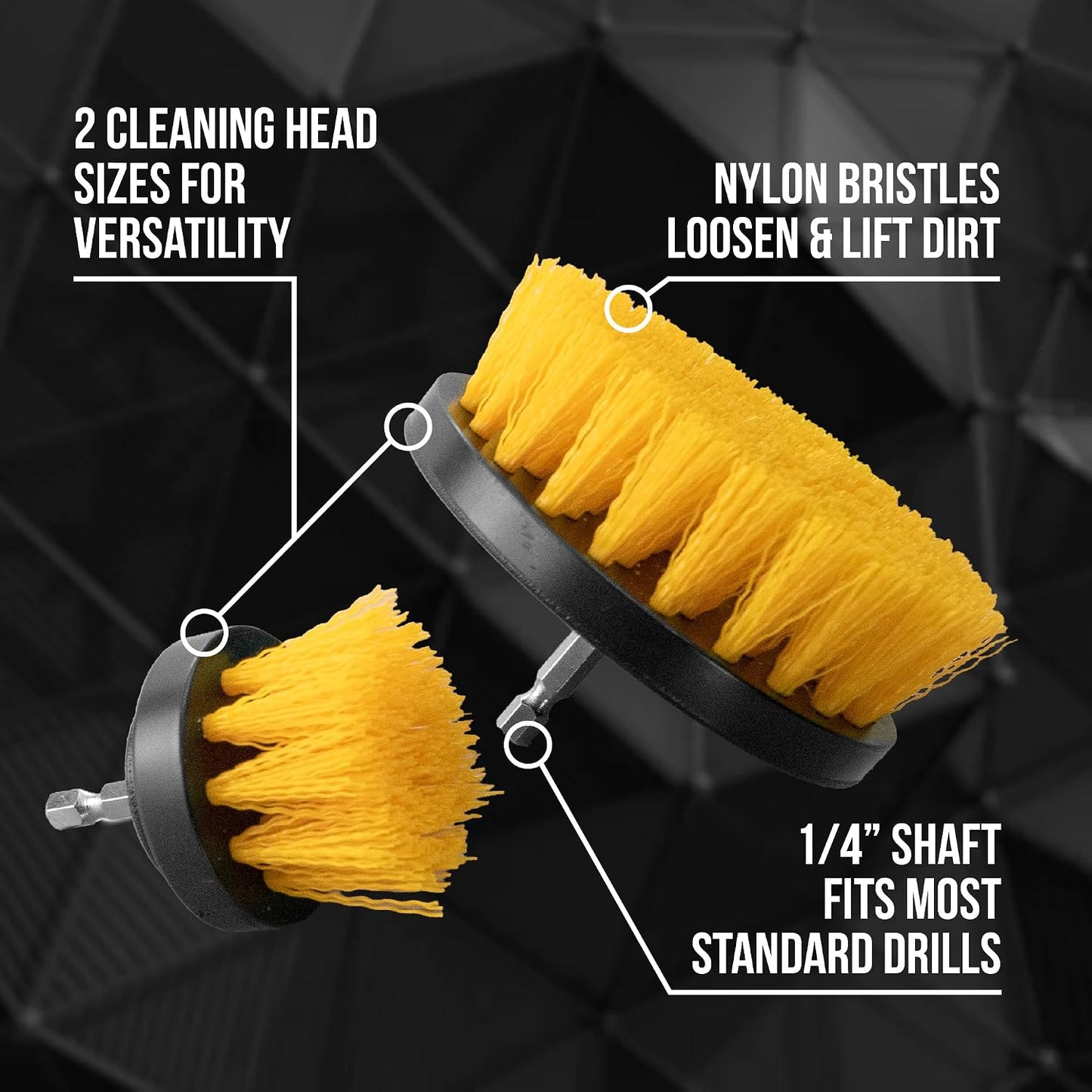 VIKING Drill Cleaning Brush Set for Car Carpet Cleaning, 2 Pack | Fits Standard Drills, Stiff Bristle, Interior Cleaning Scrub Brush for Carpets and Rubber Floor Mats, Home, Garage