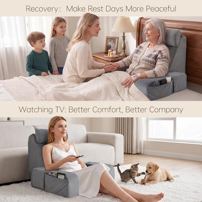 ENITYA 21" Reading Pillow for Bed with Firm Back Support & Big Pockets