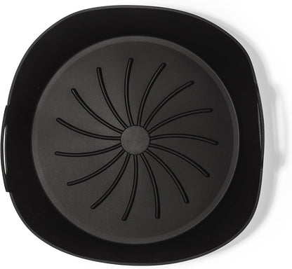 The Silicone Kitchen Reusable Silicone Air Fryer Liner with Conversion Chart Magnet, Dishwasher Safe, BPA Free, 7.5 Inch Diameter, Matte Black