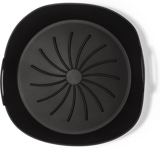 The Silicone Kitchen Reusable Silicone Air Fryer Liner with Conversion Chart Magnet, Dishwasher Safe, BPA Free, 7.5 Inch Diameter, Matte Black