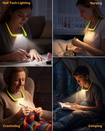 Neck Reading Light Book Lovers Gifts, Rechargeable 80Hrs Eye-friendly 3 Colors & Stepless Dimming Book Light for Reading, Christmas Stocking Stuffers for Men Women Camping Knitting Crochet Accessories
