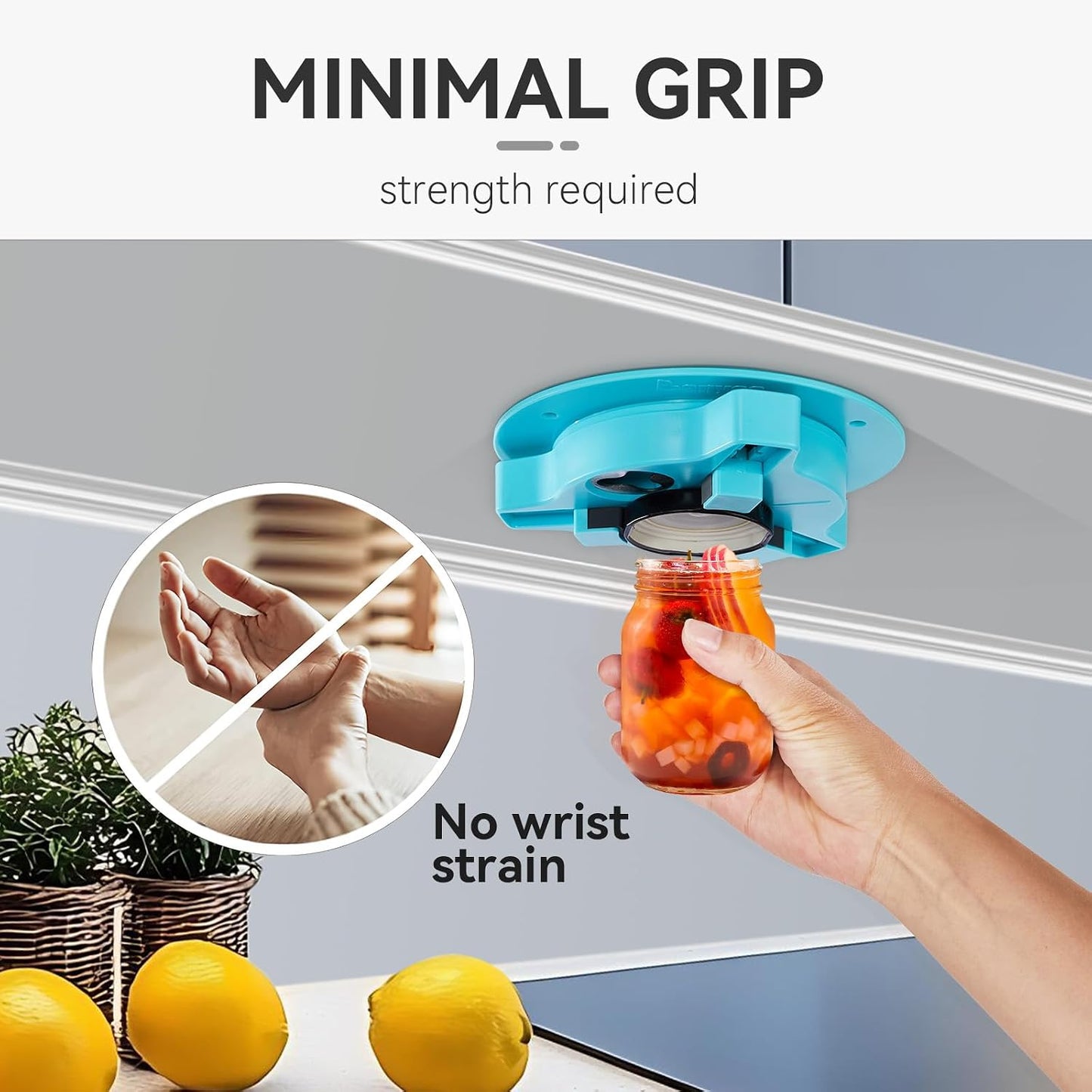 Jar Opener Bottle Opener for Seniors with Arthritis - Under Cabinet Jar Opener for Weak Hands, Rotary Lid Opener, Easy Twist-Off Lids for Jars & Bottles, Original Kitchen Gadgets (Red)