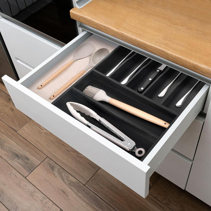 Expandable Bamboo Kitchen Drawer Organizer for Cutlery and Utensils, Adjustable Bamboo Wood Cutlery Tray in Drawer for Flatware and Silverware in Kitchen, (Natural)