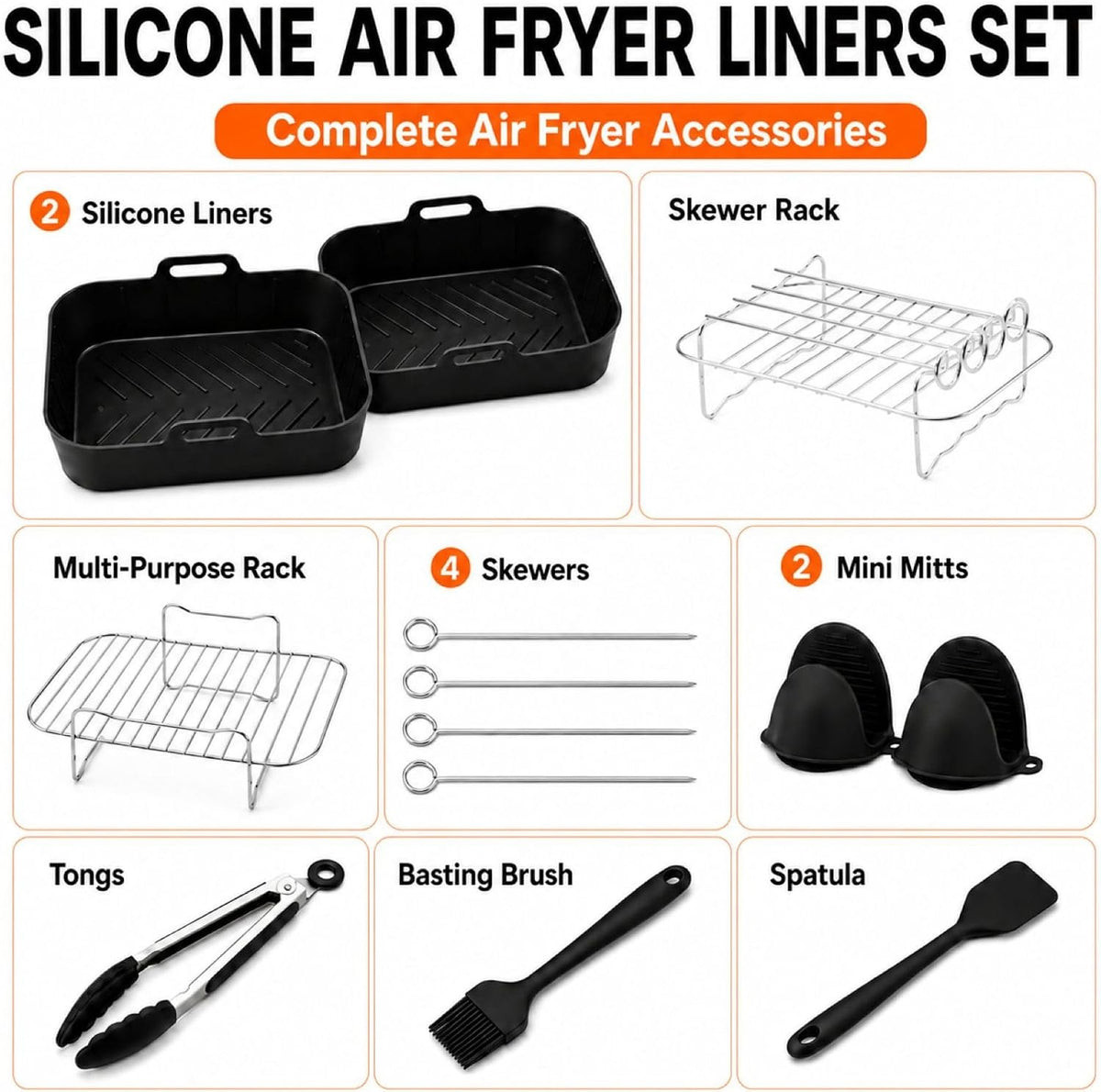 Silicone Air Fryer Liners, 2 Silicone Air Fryer Liners & Accessories