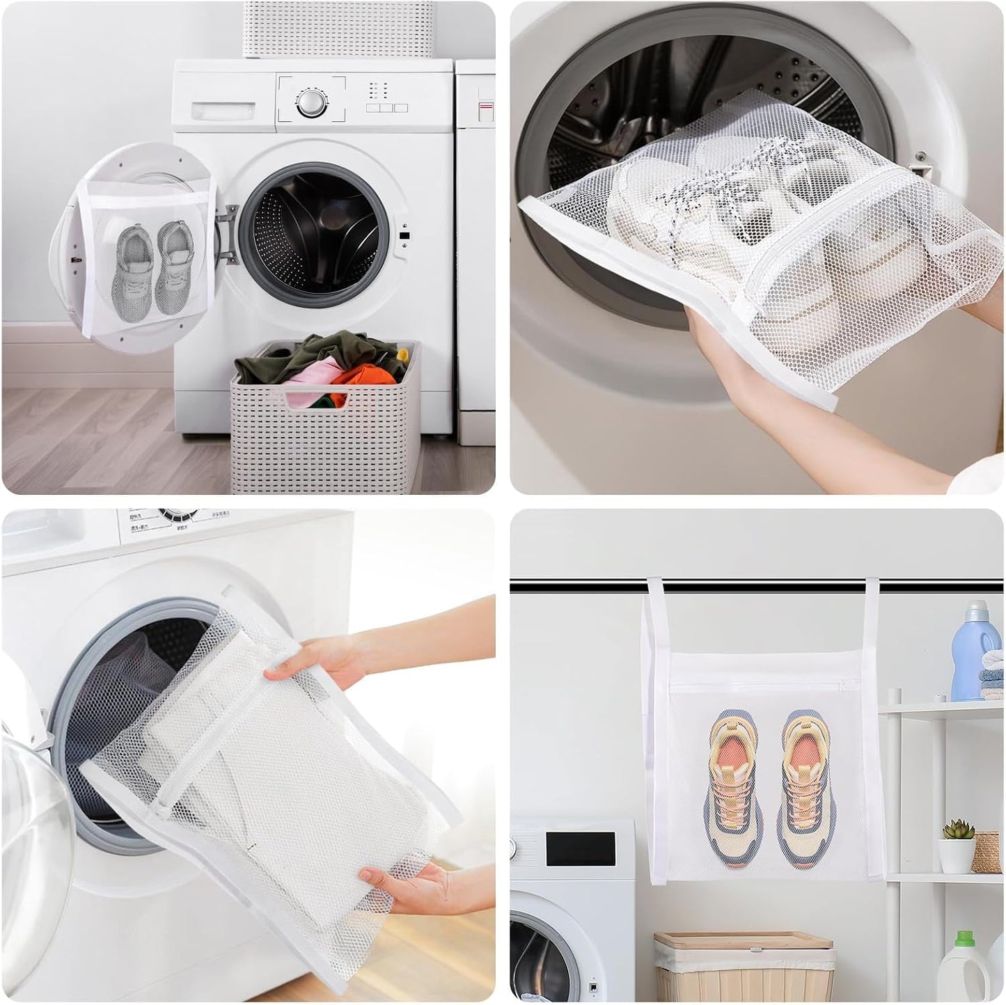 Shoe Washing Machine Bag, Shoe Laundry Bag for Washer and Dryer | 2 Pack Shoe Cleaning Bag for Sneakers & Tennis Shoes, XXL Size, Shoe Protection, Dry Bags, Zipper Hook, Travel & Dorm Storage