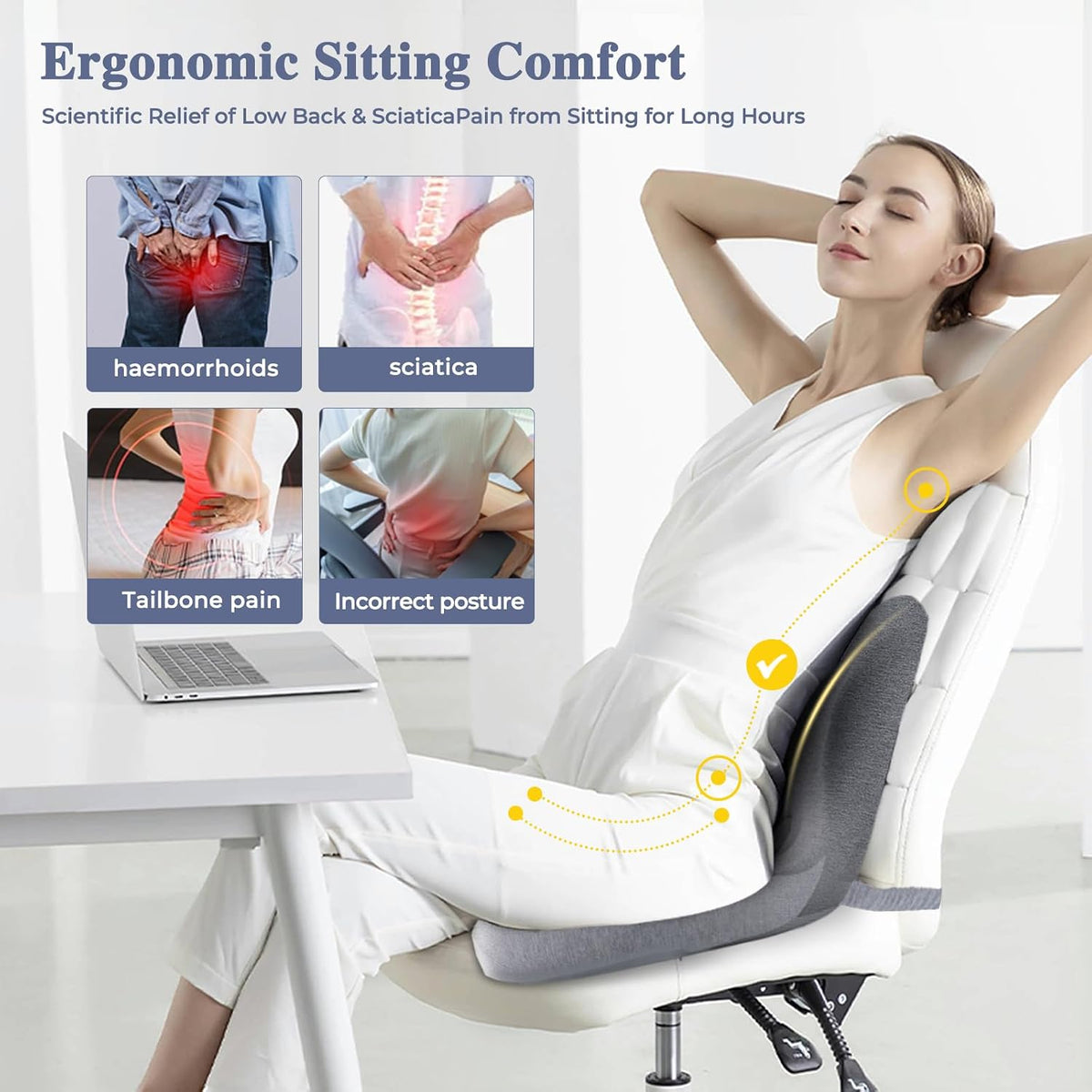 Seat Cushion with Lumbar Support Pillow, Back and Seat Cushion for Office